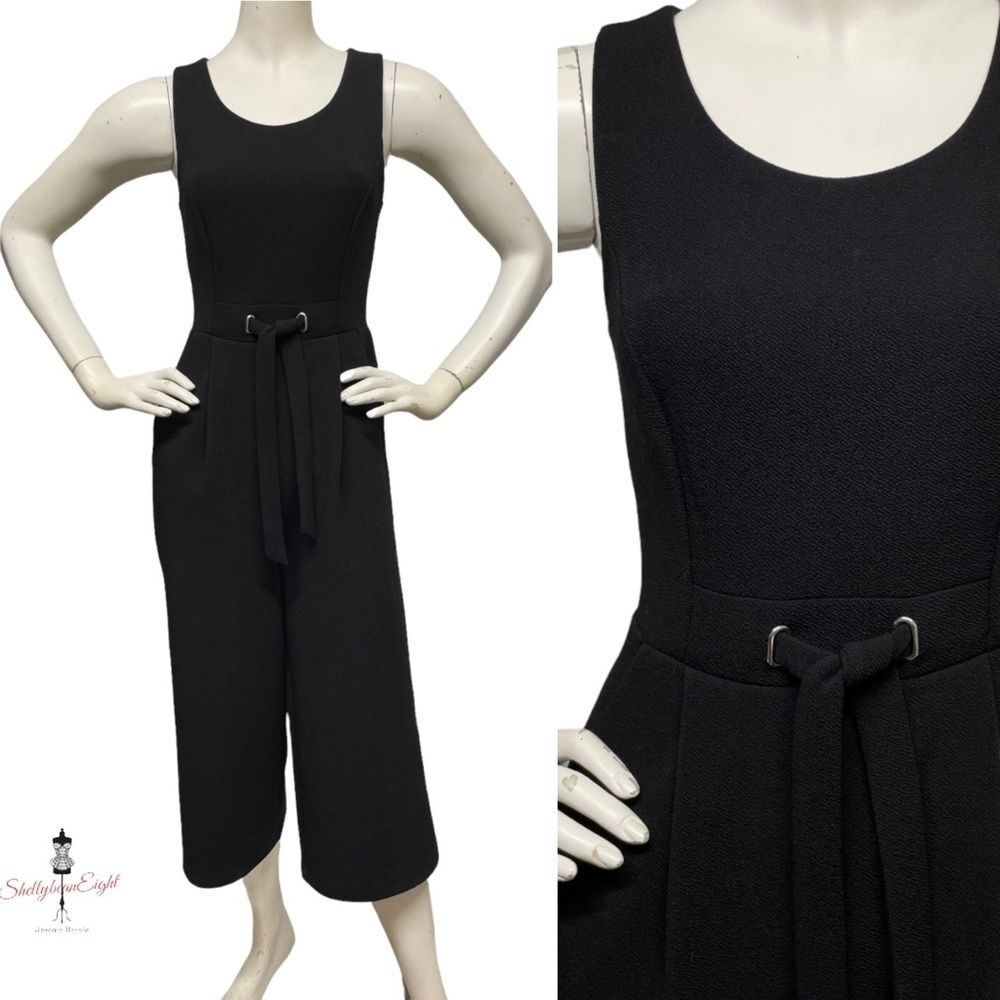 RACHEL ZOE Black Jumpsuit Crop Wide Leg Pants Stretch Grommet Tie Waist XS S 2 4
